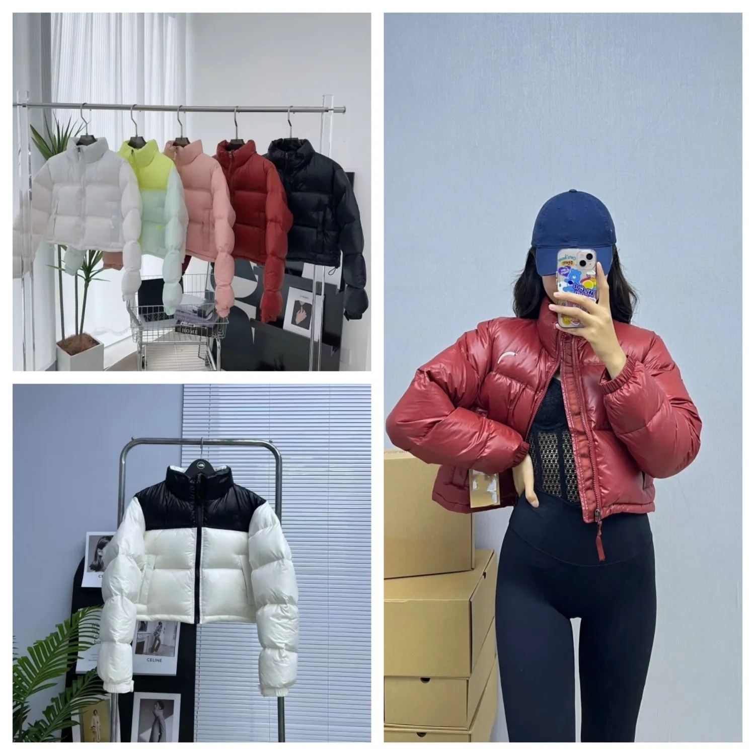 North Faced jas Dames Designer donsjassen Kwaliteit 100% donsjassen Mode Korte verdikte opstaande kraag Damesjas Hoge taille Damesjas dames winterjas