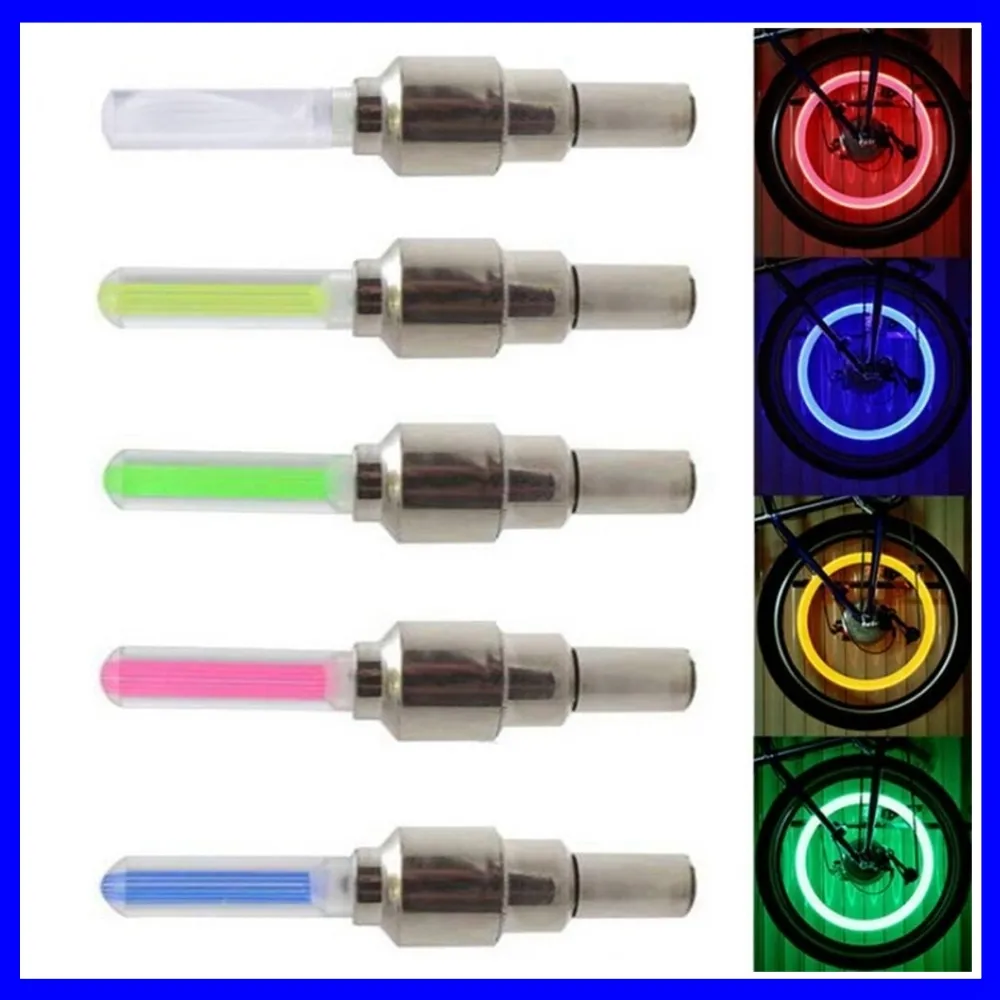 5 colori LED Flash Luce per pneumatici MOTO Ruota per bici Luci per tappo valvola Auto Moto Ruote per bicicletta Pneumatici Torcia elettrica Raggi per aria automatica Lampada Blu Verde Rosso Giallo Multicolor