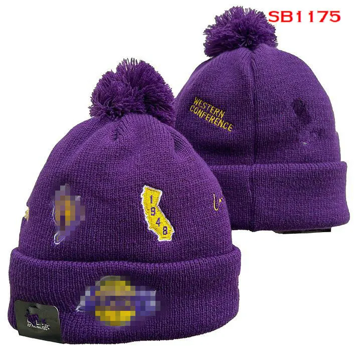 BEANI LAKERS LOS ANGELES BEanie Cap Wool Warm Sport Basketball North American Team Striped Striped Strip USA College Cuffed Pom Hats Men Women A18