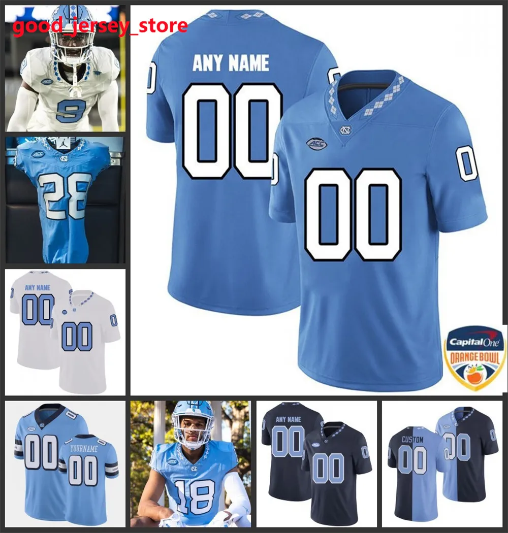 Caroline du Nord Tar Heels Football Tad Hudson Derrik Allen Kedrick Bingley-Jones Amari Gainer Jaybron Harvey Tyler Thompson Christian Hamilton maillots pour hommes