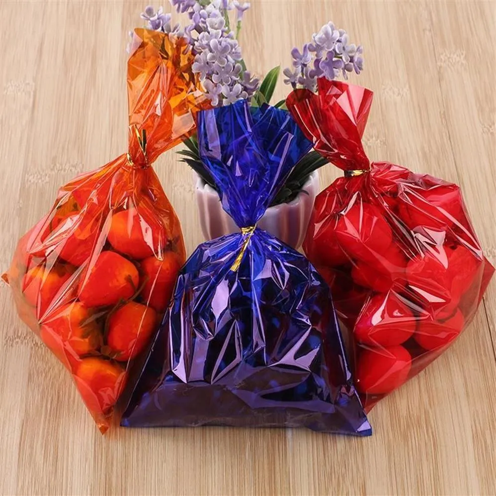 100pcs Kolorowe plastikowe torby na cukierki opakowanie owoców Lollipop Torba celofanowa