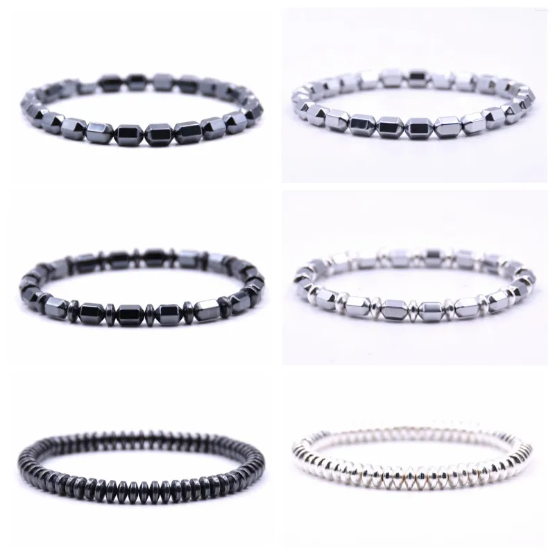 Strand moda natural hexagonal hematita frisado pulseira para wmen masculino power stone equilíbrio cura estiramento pulseiras