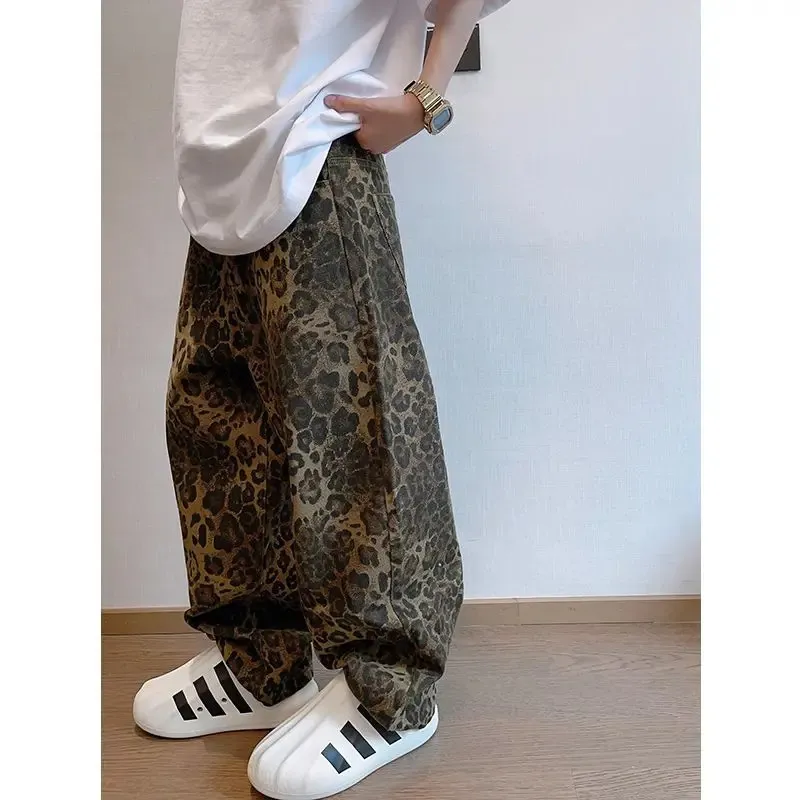 Erkek Kot Amerikan Baggy Pantolon Erkekler Y2K Giysileri Retro High Street Spor Leopar Baskı Gündelik Artı Boyut Sonbahar Tarzı Kış01 315