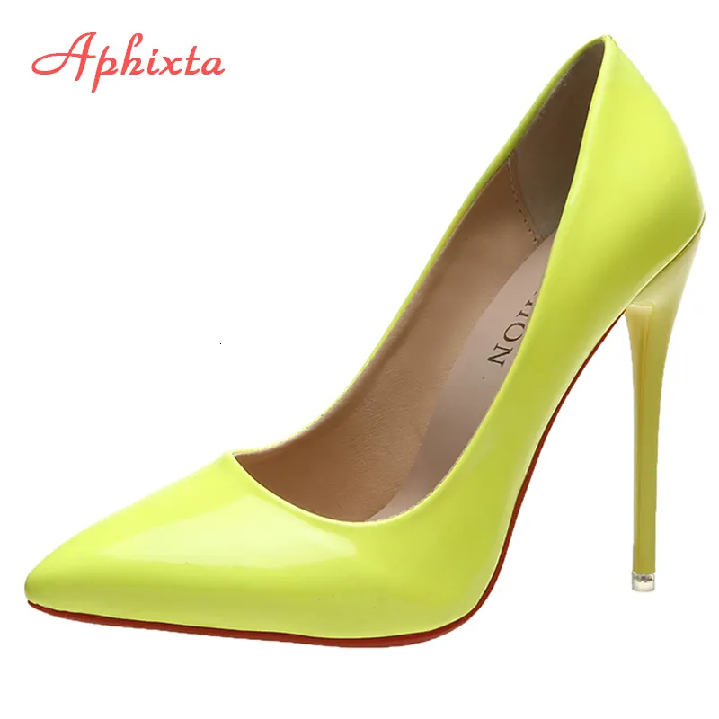 Elbise Ayakkabı Aphixta 2023 Bahar Süper Yüksek 12 cm Stiletto Topuklu Pompa Sinimli Ayak Parçası Floresans Patent Deri Ofisi İnce Topuk 230412