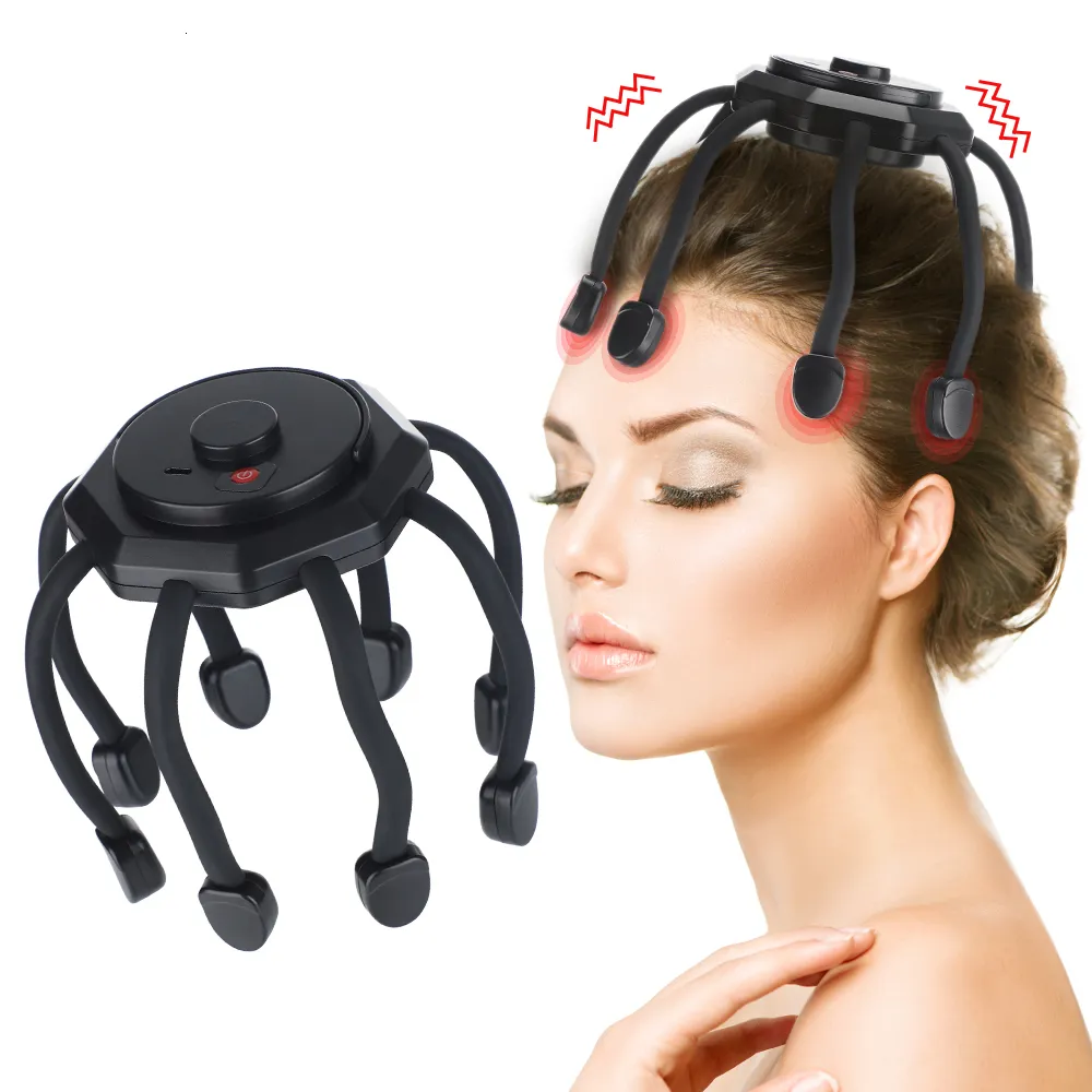 Kopfmassagegerät, elektrisches Octopus-Kopfmassagegerät, 3 Modi, Vibrationsmassage, Kopfhaut, lindert Kopfermüdung, Antistress, Haarwachstum, kabellos, tragbar, 230411