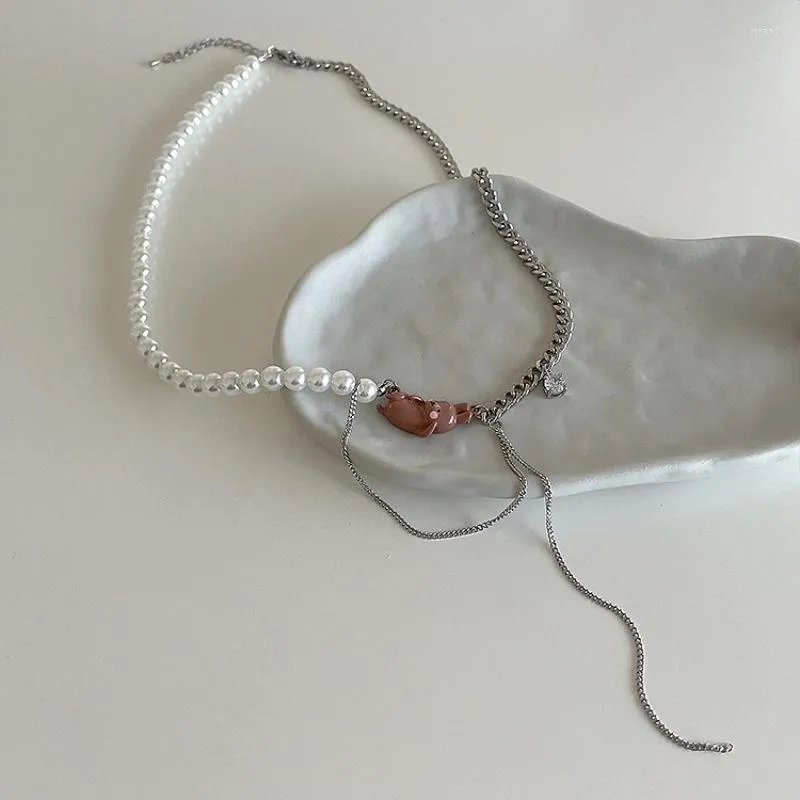 Anhänger Halsketten Minar niedlich braun Cartoon Frauen simulierte Perlen klobige kubanische Kette asymmetrische Halsband Halskette Schmuck