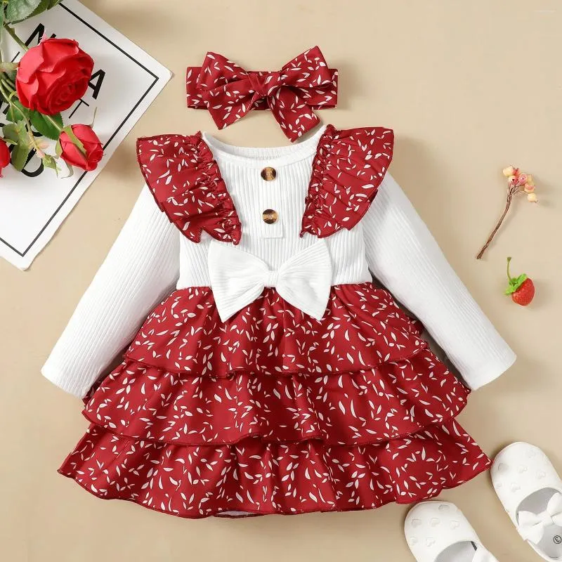 Robes pour filles de 0 à 24 mois, Style coréen, manches longues, col rond, en coton à volants, mignonne princesse formelle, barboteuse Ootd pour bébé