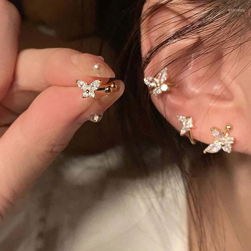 Backs Earrings 1Pcs Gold Color Zircon Butterfly Ear Clip Female Luxury Shiny Crystal Non-Piercing Fake Cartilage Cuff Jewelry Gifts