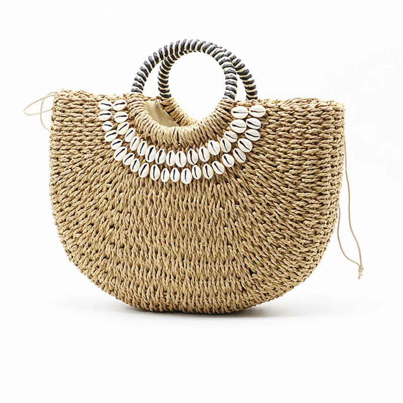 2023 New Shell Moon Bag Bag Bag Women's Straw Bag Bag Bage Thanks Locker Wicker Summer Bass Callsprating of Totes 230412