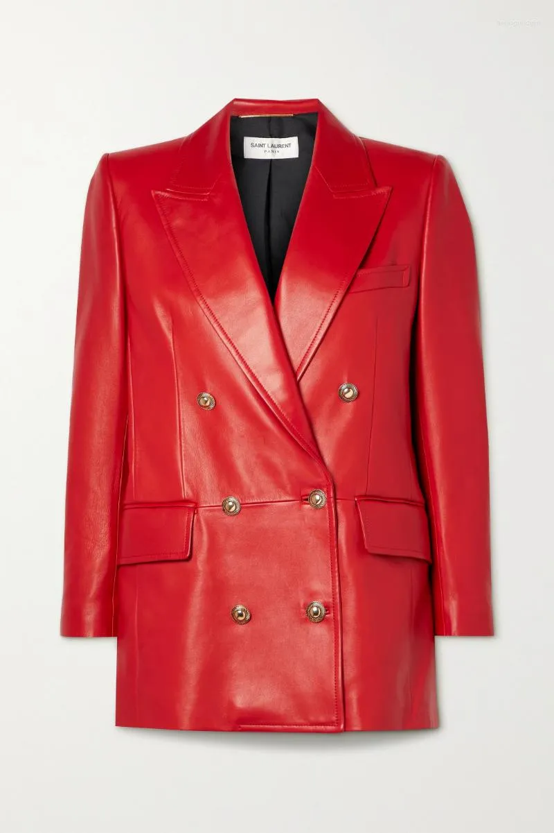 女性革のスタイリッシュな本物のラムスキン女性フォーマルな赤いスーツブレザースリムフィットデザイナー