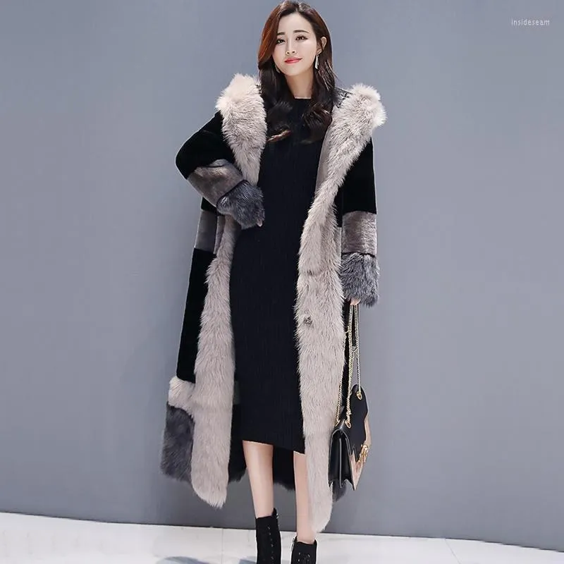 Womek Trench Coats Panie Faux zamsz na polar dla kobiet zimowe termiczne z kapturem z kapturem Fake Fake Sheepskin Parkas Maxi Print Owewear 5232