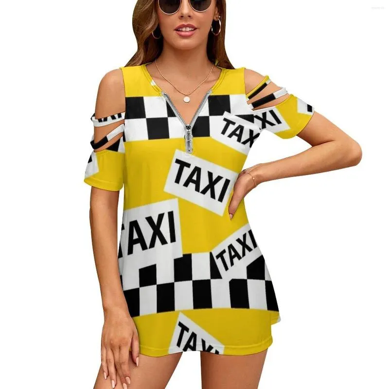 Dames t shirts York gele taxi cabine patroon mode zip schouder top shirt shirt met korte mouwen met shirt taxi's