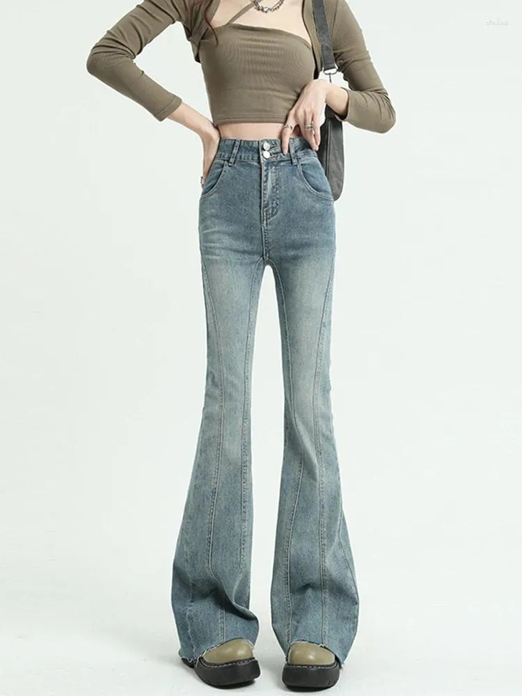 Jeans pour femmes Femmes Vintage Wash Low Rise Kpop Denim Pantalon Y2K Streetwear Gyaru Long Pantalon 2000s Esthétique Mode Coréenne Bell Bottoms