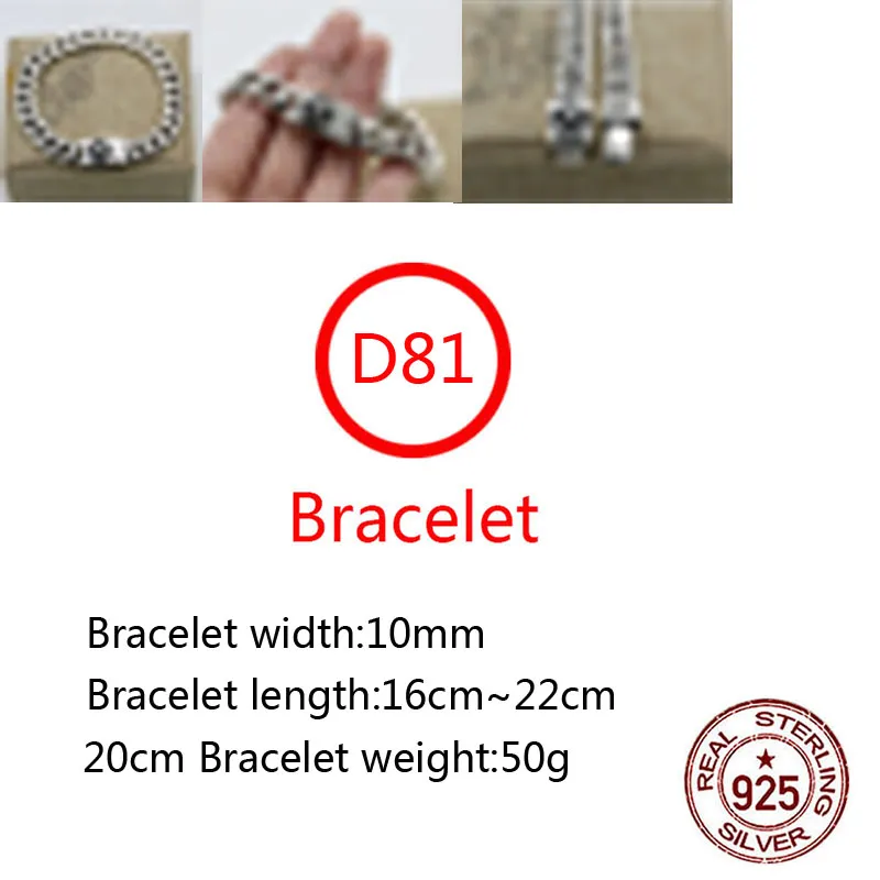 D81 S925 Bracciale in argento sterling Lettera di moda Personalizzato Vintage Smooth Cross Flower Punk Hip Hop Style Lover Gift