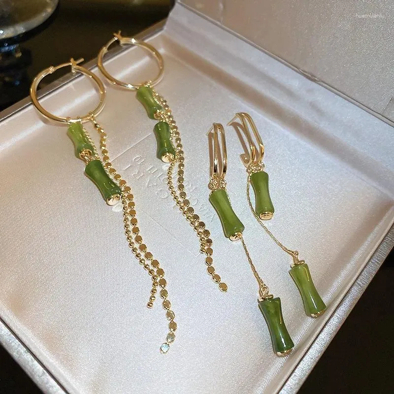 Brincos pendurados vintage china estilo bambu borla brinco para mulheres verde acrílico geométrico pendurado pendientes mujer jóias presente