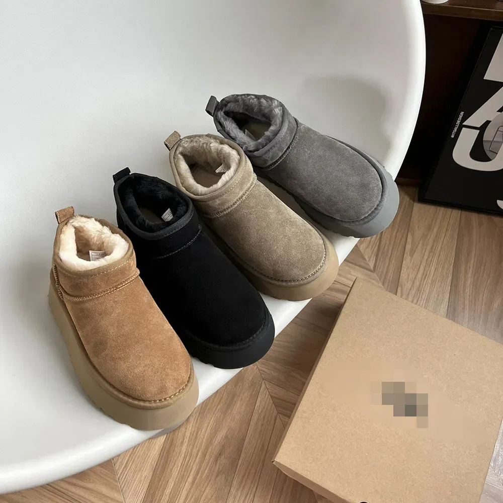 여성 2023 Winter Ultra Mini Boot Designer 호주 플랫폼 부츠를위한 호주 플랫폼 부츠 진짜 가죽 따뜻한 발목 모피 부츠 고급 신발 EU44 S IES