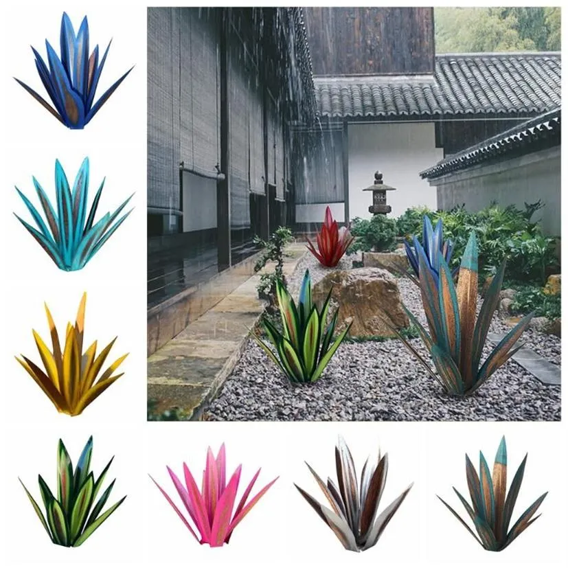 Metall Agave Pflanze handbemalt Garten Hof Kunst Dekoration Tequila rustikale Skulptur Statue Figur Home Outdoor Ornament Decorativ204j