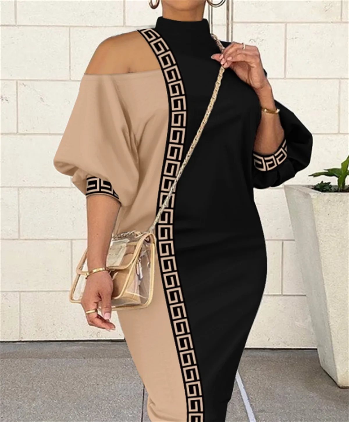 Designer Women Dresses Long Sleeve High Collar Fall Winter Printed ...