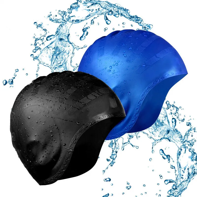 Simningskåpor Vuxna Simning Cap Waterproof Silicone Swim Caps Långt hår unisex dykande poolhatt med öronskydd för kvinnor män H5A94 230411