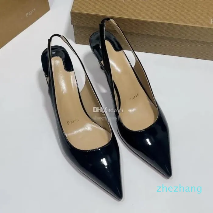 2023-5A Brand Designer Shoes Women's Classic shoes Lacquer Leather High Heels Fashion Strap Open Back Sandals 8cm Dress Shoes Wedding Shoe size 34-42