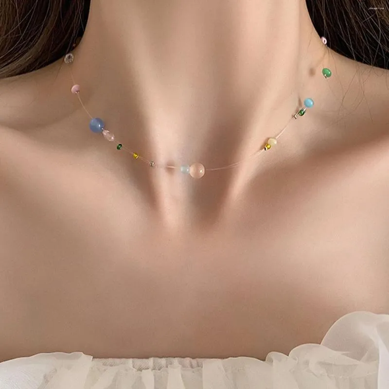 Colares Pingente Clavícula Colar Presente Jóias Bead Peixe Linha Gargantilha Para Mulheres Boho Beach Candy Color