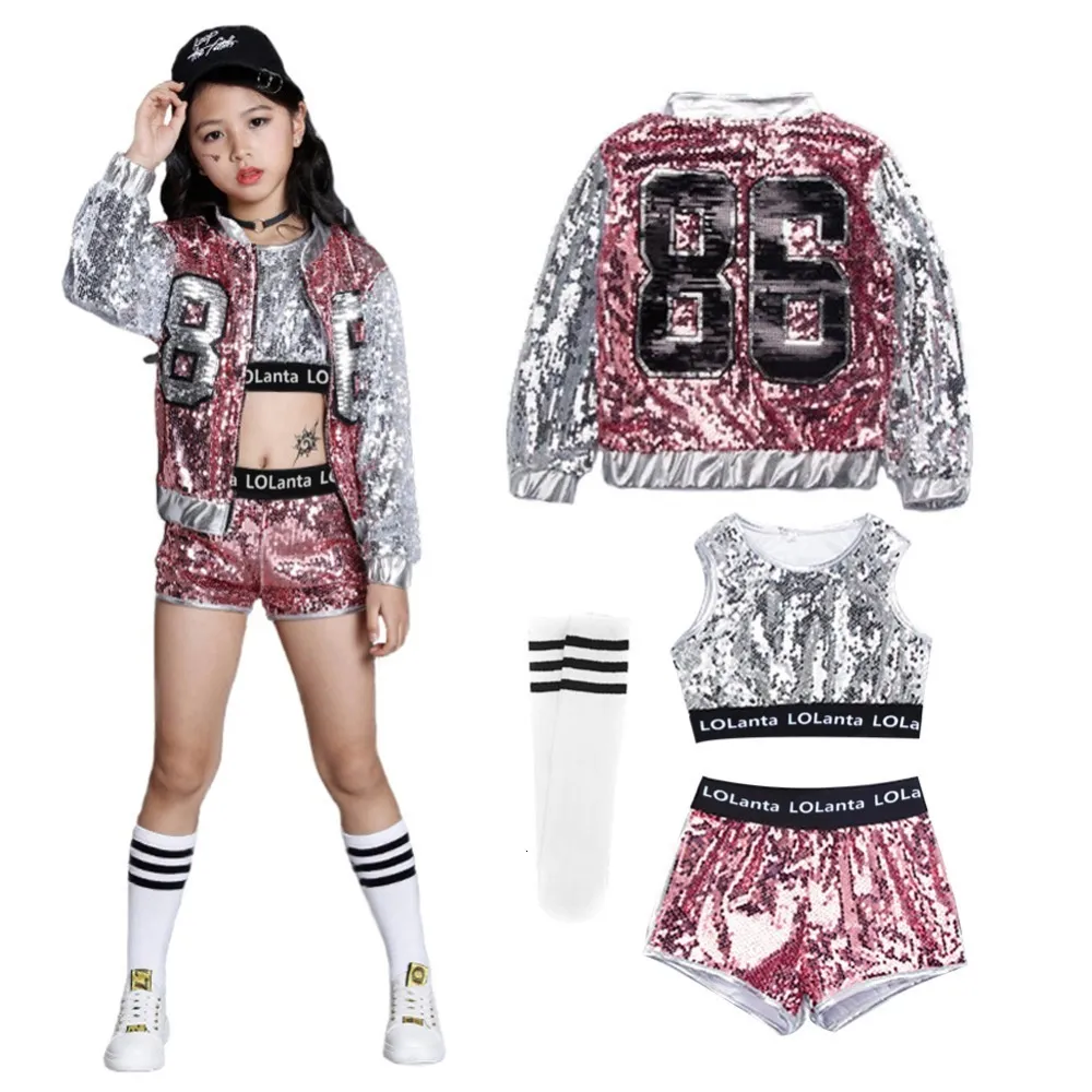 Girls Pink Sequin Crop Top And Pole Dance Shorts Set For Dance, Hip Hop,  Modern Jazz, And Stage Performances Ages 4 14 230412 From You08, $17.98