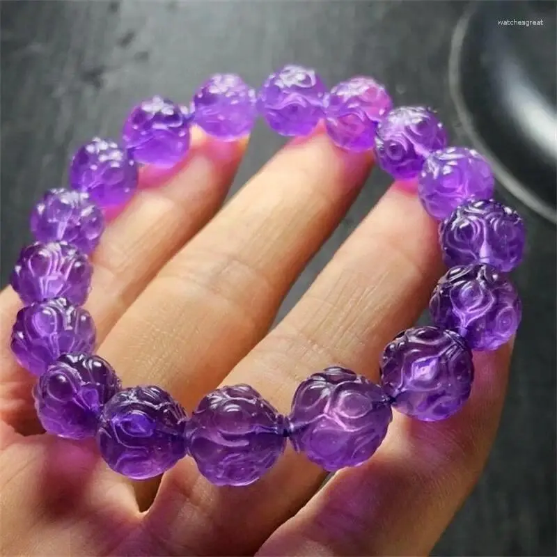 Bracelet de Lotus en améthyste naturelle, brin de charme en cristal, à la mode pour femmes et hommes, bijoux de guérison de Yoga, cadeau 12mm