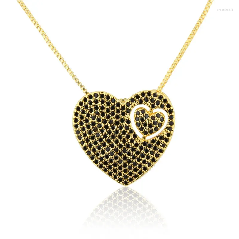 Chains Classic Heart Pendant Necklaces Women Jewelry Gold Color Include Chain Rhinestone Necklace Hollow Out Gifts