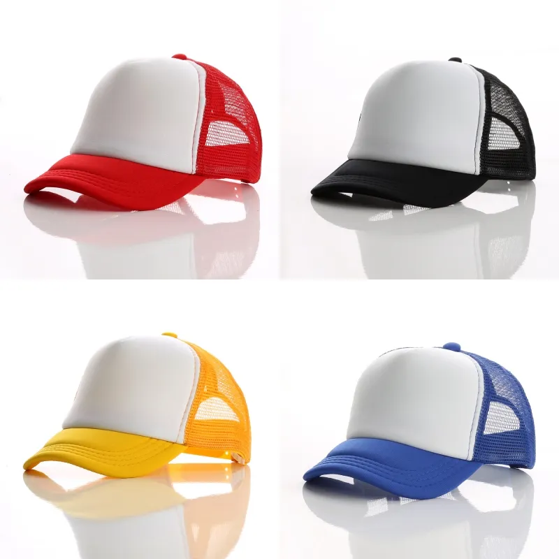 Designer Kids Trucker Hats 5 Panels Plain Sun Hats Mesh Baseball Caps Verstellbare Hysteresen Sommer Sport Für Kinder Ball Caps 52-56cm Rot Gelb Weiß Rosa 20 Farben