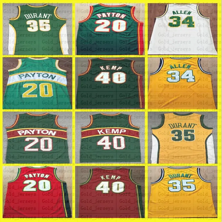 34 Allen jersey Heren Kid Groen Gary 20 Payton Shawn 40 Kemp Rood Kevin 35 Durant Basketbalshirts