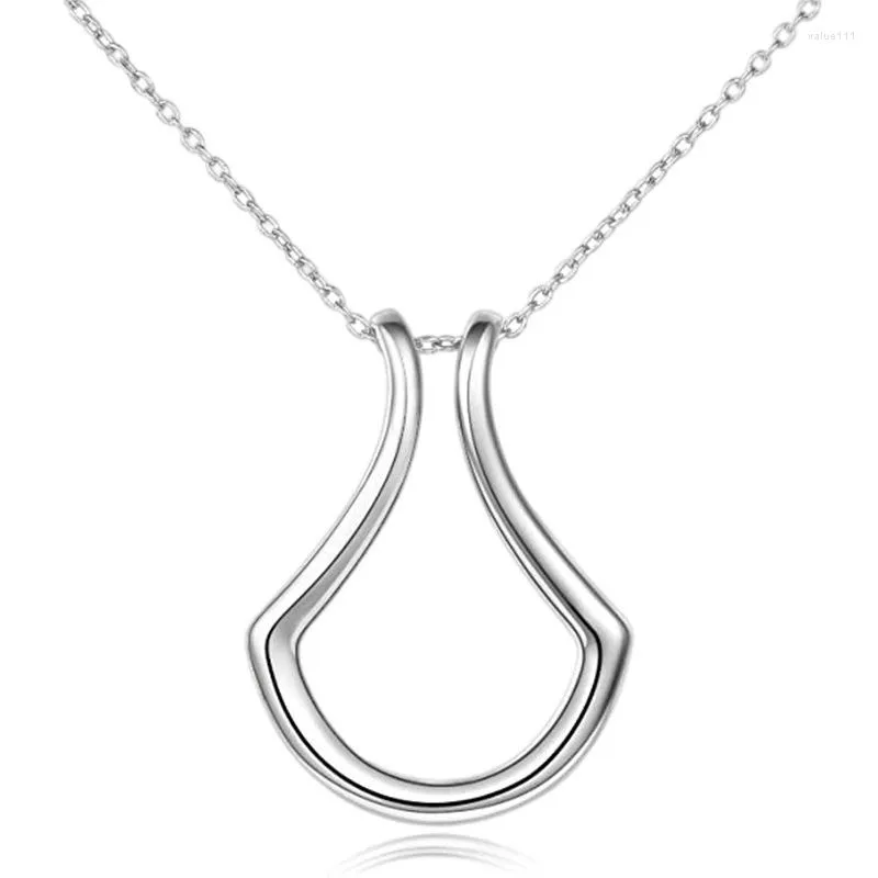 Collane con ciondolo Collana con supporto per anello geometrico in acciaio inossidabile per donne Ragazze Fidanzamento per matrimonio Girocollo Custode Gioielli Collier