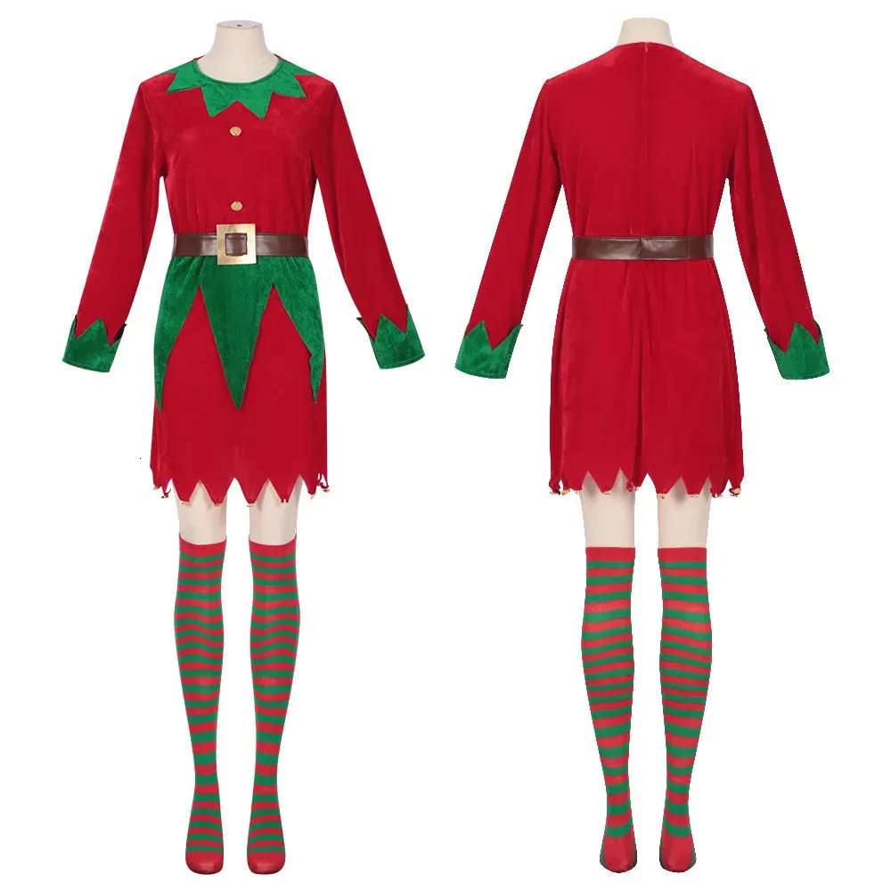 Theme Costume Christmas Elf Women Girl Costumes Long Sleeve Dress and Belt Striped Stockings Party Role-playing Year's Party Performance 231110