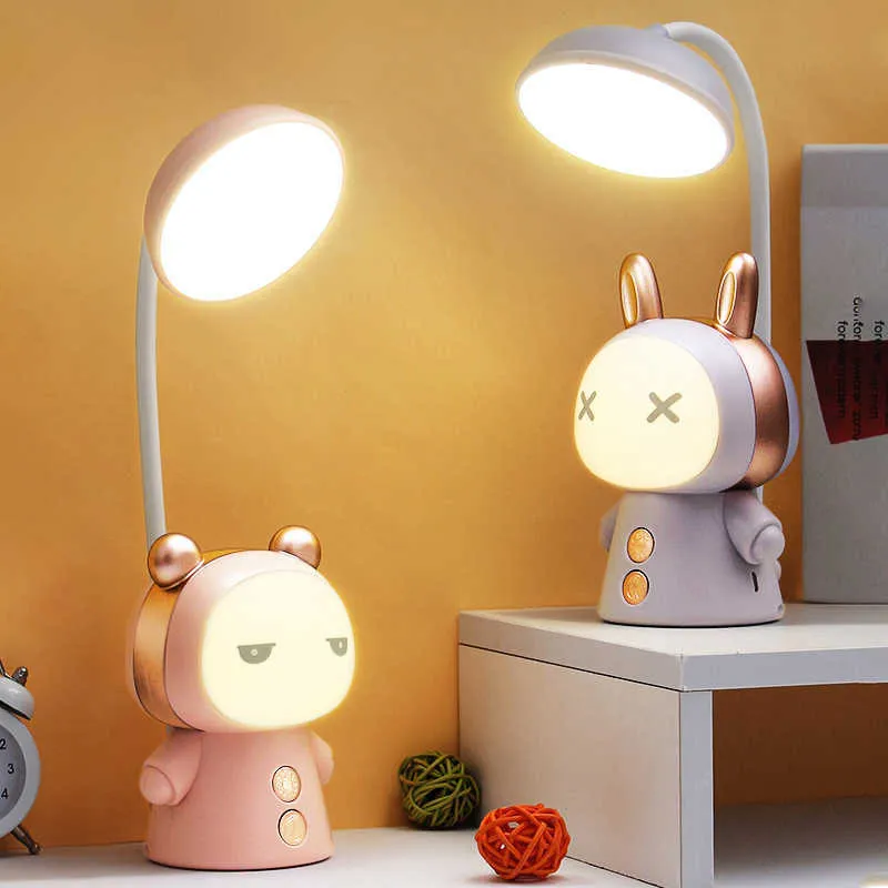 Desk Lamps Cute Cartoon LED Table Lamp USB Rechargeable Eyes Protection Kids Study Reading Desk Light Foldable Bedroom Bedside Night Light P230412