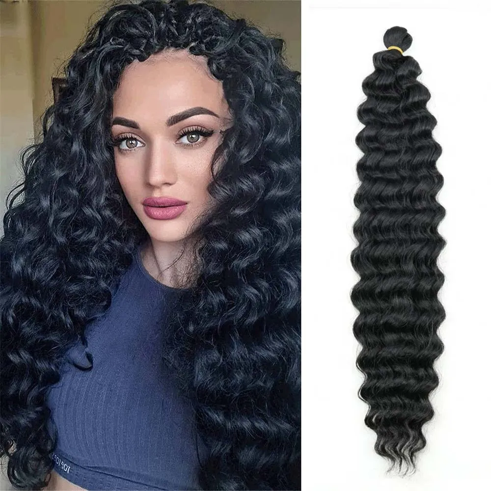 Deep Wave Crochet Hair Natural Synthetic Afro Curls Crochet Braids Ombre Braiding Hair Extensions For Women 22 Inch