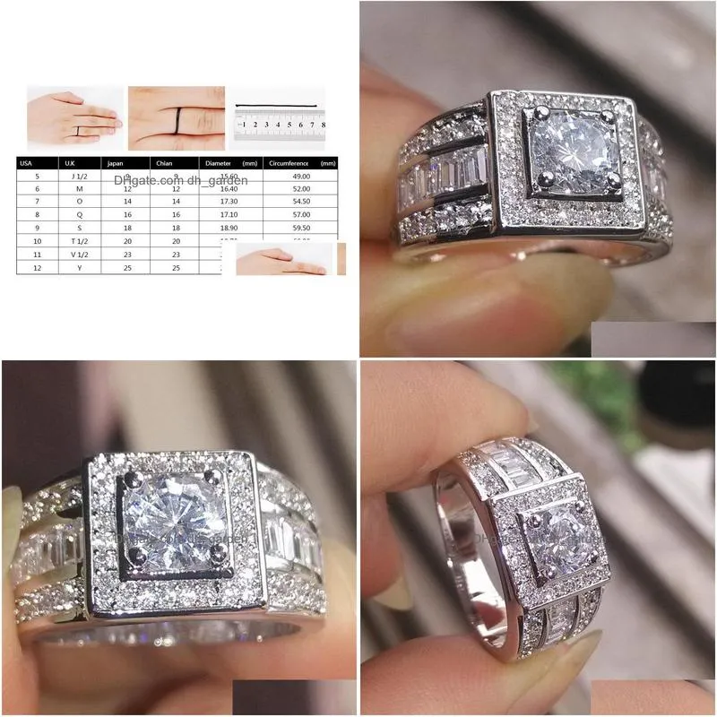 Con piedras laterales Anillos para hombre Moda Sier Anillo de compromiso de piedras preciosas para mujeres Simated Diamond Jewelry Drop Entrega Dhgarden Otfox