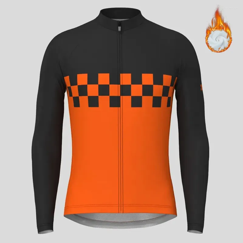 Racingjackor rutiga flagga män vinter termisk fleece cykeltröja långärmad cykel mtb kappa vägcykel sportkläder