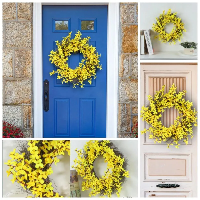 Couronnes de mariage de fleurs décoratives pour porte d'entrée 2023 Cangyan petite couronne de fleurs jaunes décoration fenêtre extérieure ventouses