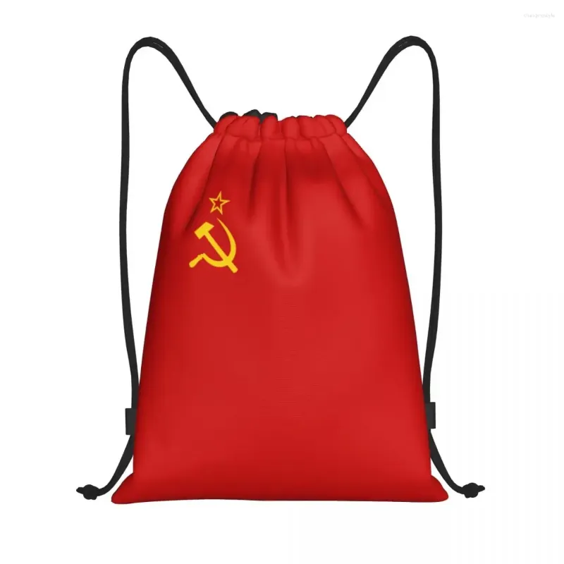 Shopping Bags Custom Flag Of The Soviet Union Drawstring Bag Women Men Lightweight Russian CCCP Sports Gym Storage Backpack