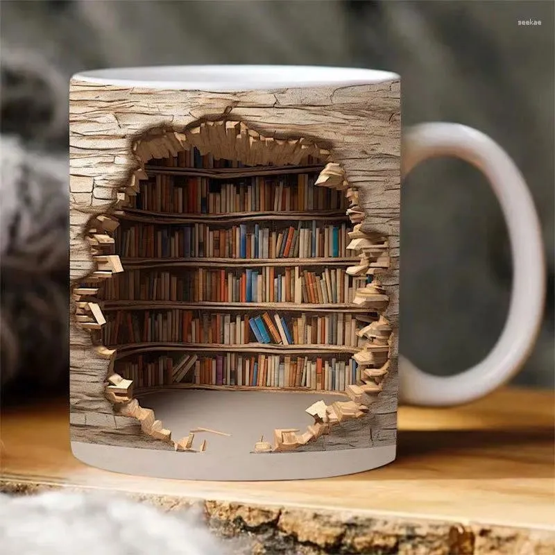 Tassen Keramik 3D Bibliothek Bücherregal Tasse Kreatives Raumdesign Mehrzweck Kaffeetasse Studie Milch Freunde Geburtstagsgeschenk