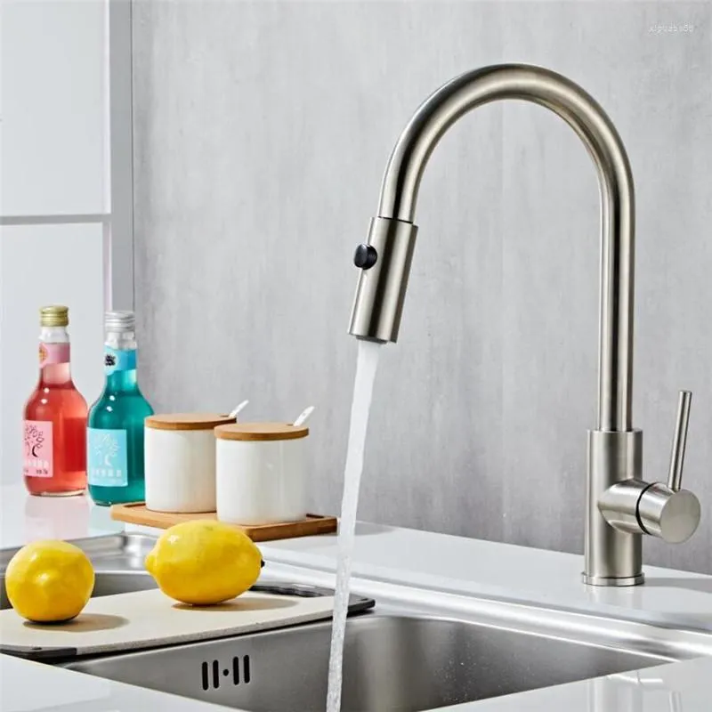 Kitchen Faucets Brushed Nickel Faucet Pull Out Spout Sink Mixer Tap Stream Sprayer Head 360 Rotation Torneira