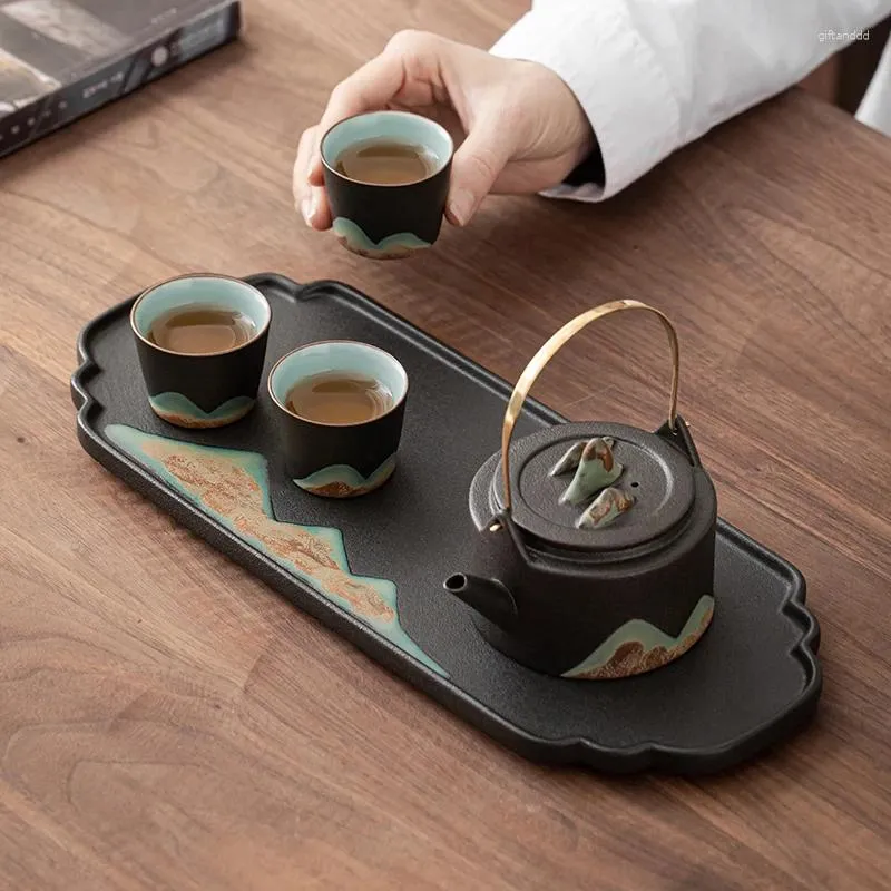Подносы для чая, керамический поднос, простой ретро расслабляющий художественный китайский аксессуар, дневное яйцо, Bandeija Zwart, бытовые инструменты