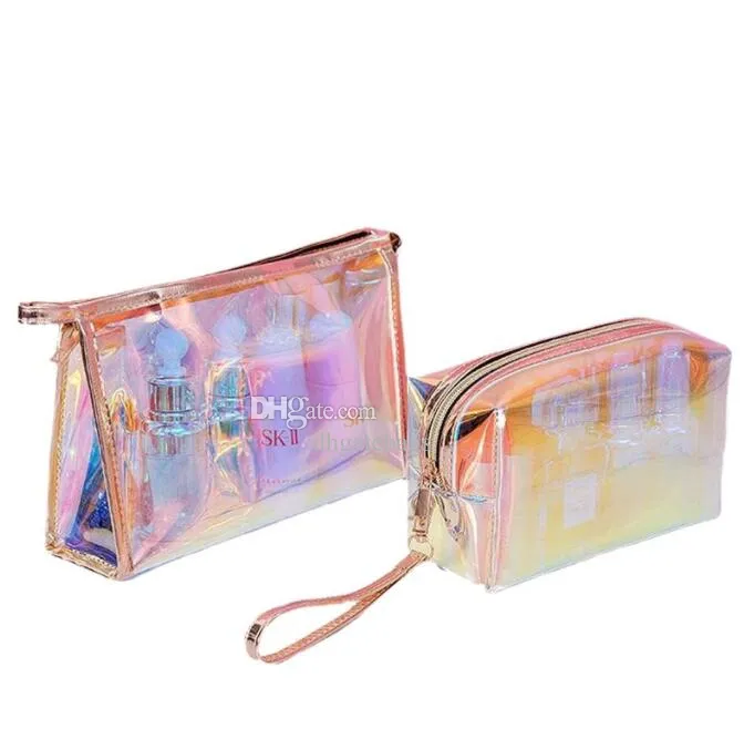 Bolsa de maquiagem holográfica transparente Bolsas de cosméticos transparentes Organizador portátil bolsa de higiene pessoal à prova d'água para mulheres meninas
