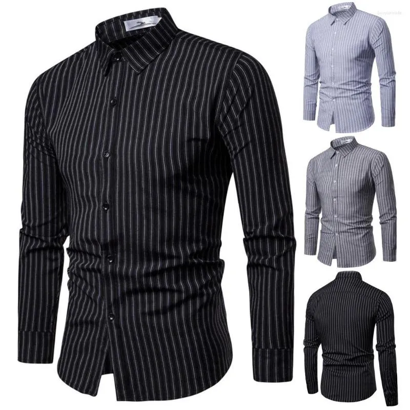 Magliette da uomo Pigiama Large Business Stampa a maniche lunghe a righe Camicia da uomo Top Camicetta per il tempo libero Moda Uomo Cotone