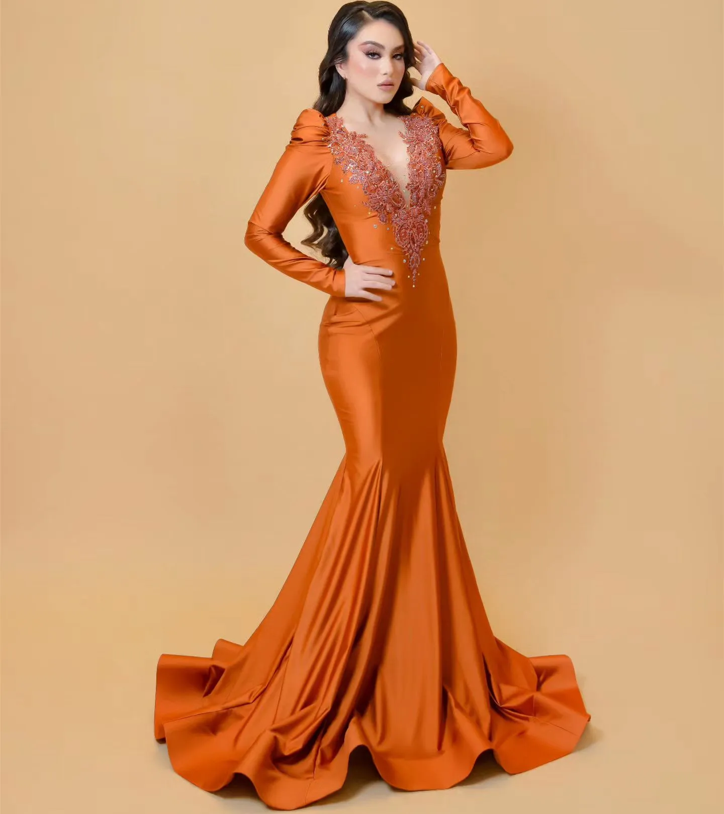 2023 Nov Aso Ebi Árabe Naranja Sirena Vestidos para madre de la novia Encaje con cuentas Noche de fiesta Fiesta formal Cumpleaños Celebridad Vestidos para madre del novio Vestido ZJT004