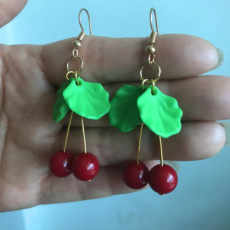 Stud Girl Heart Cherry Earrings Long Temperament Red Small Fresh Earrings Korean Net Red Personality Trendy Earrings 230412