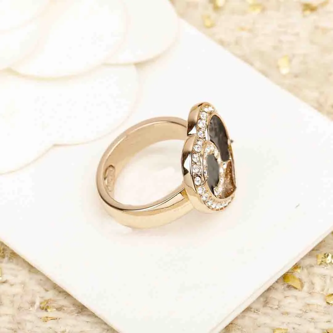 Luxury quality charm punk band ring with diamond and black enamel design heart shape style have stamp box PS4663A