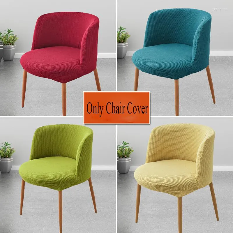 Curved Backrest Dining Stretch Chair Covers Solid Color Fabric Kitchen Seat Slipcovers