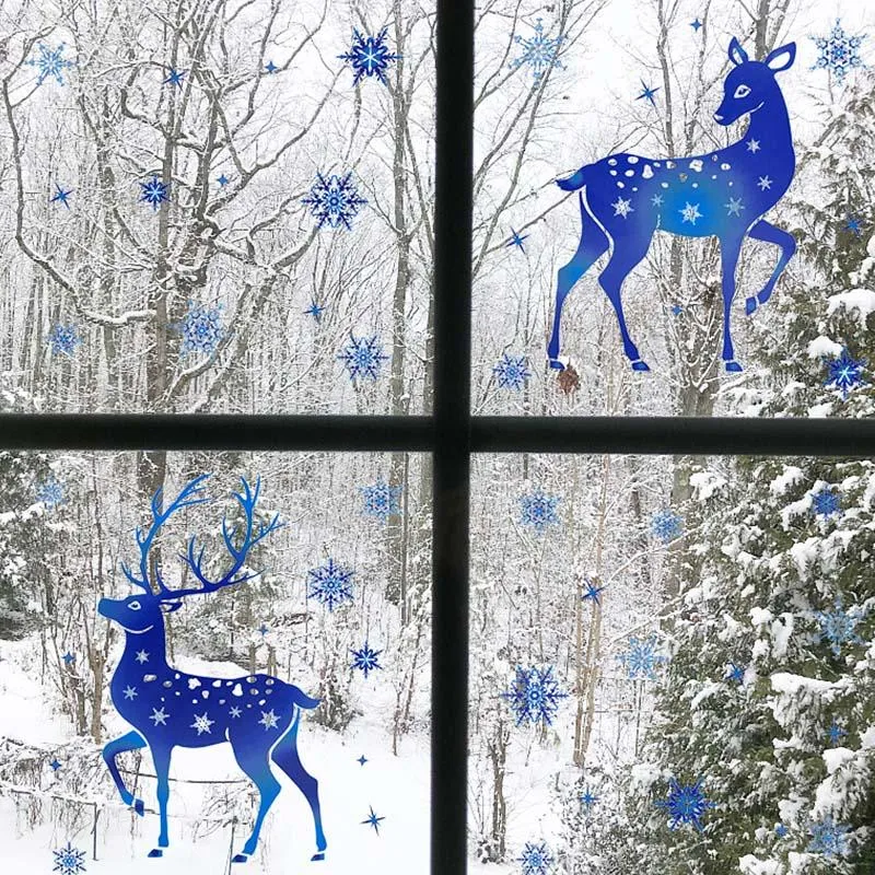 Pegatinas de pared 1 Juego de pegatinas estáticas de PVC de Navidad extraíbles ventana de alce embellecer calcomanías de copos de nieve fiesta de año decoración de vidrio para el hogar