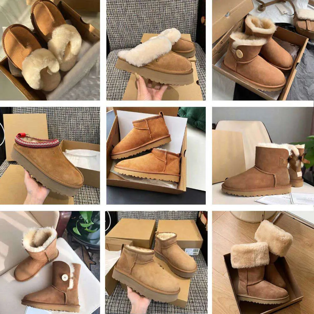 Australië designer dames snowboots bailey Kastanje tazz ug Laarzen winter gesp bont Half Knie Korte dame Schapenvacht en wol geïntegreerd haar tasman pantoffels GJ124