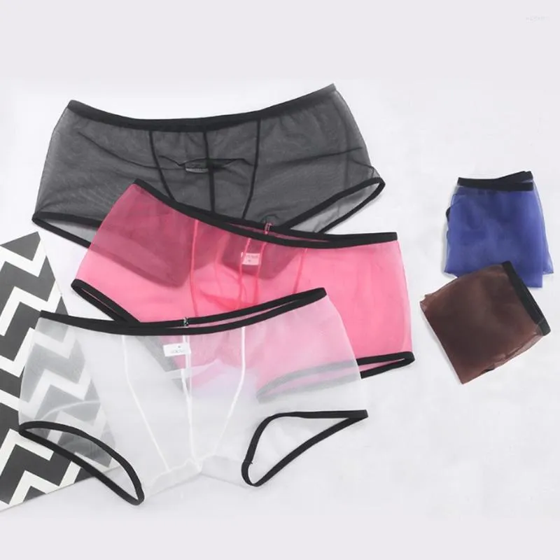 Underpants Men See Through Boxer Briefs Shorts Ultra-thin Underwear Panties Mesh Low Rise Transparent Cuecas Masculinas